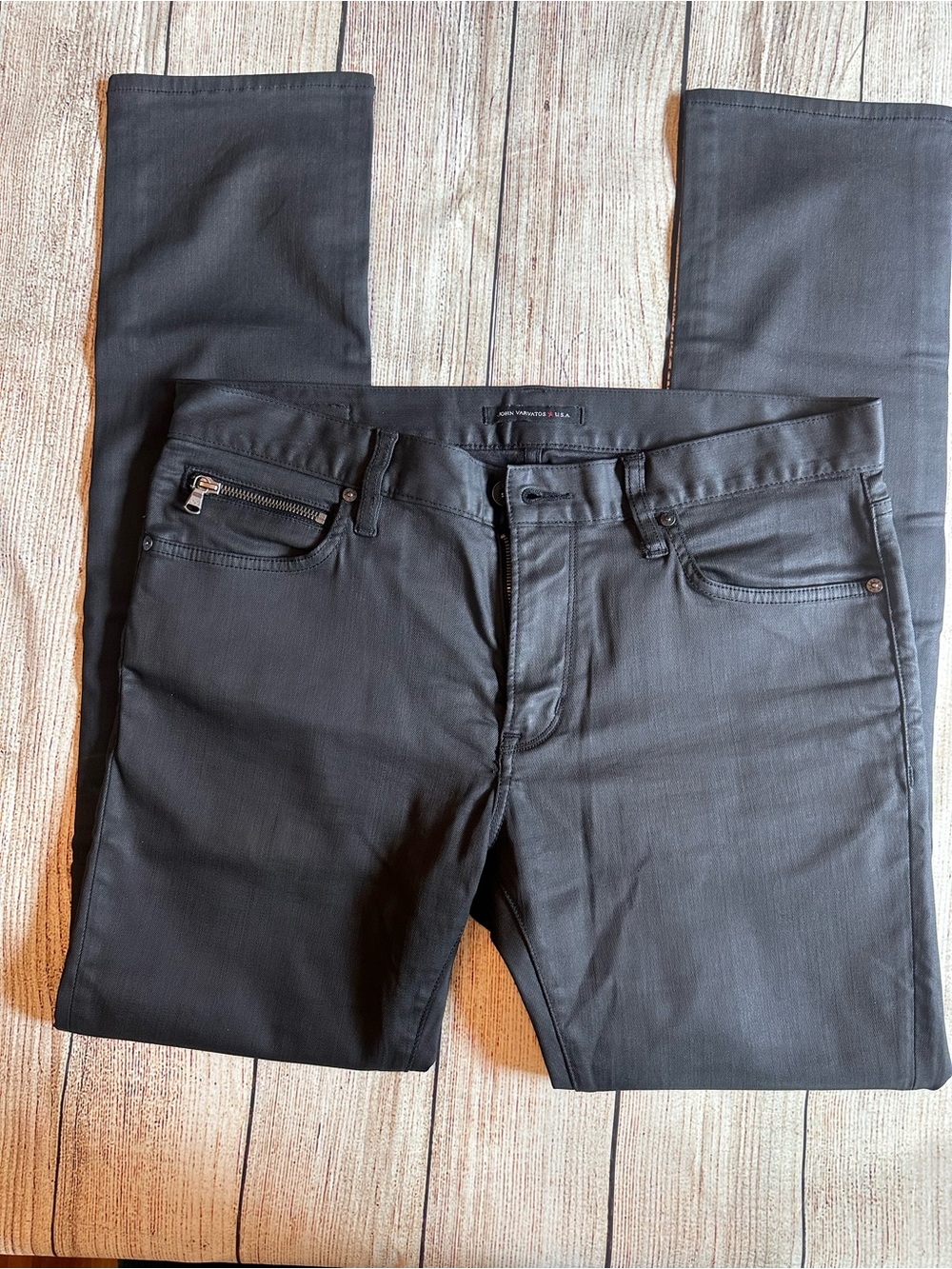 John Varvatos Star USA Black Waxed Coated Slim Straight Jeans 32 - Picture 3 of 4